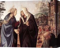 St Dominic Canvas Paintings - The Visitation with Sts Nicholas and Anthony  [detail #1] by Piero di Cosimo